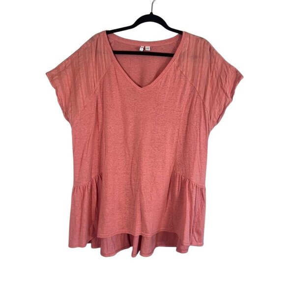 Cato Coastal Linen Top 22 Pink Euro Summer Floral Tiered Neutral Old Money 80s - Picture 1 of 13